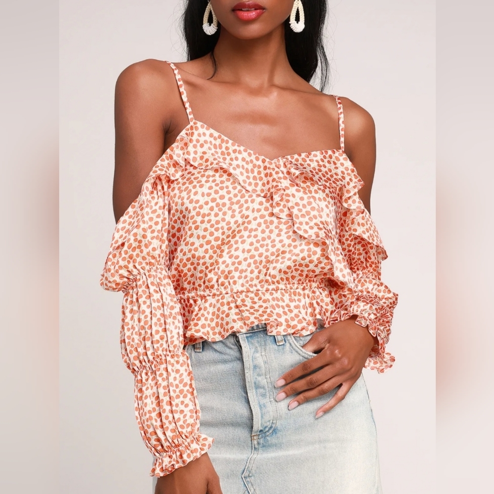 LULU'S Artiste Orange Ruffled Cold Shoulder Top SIZE: XS - Picture 1 of 7